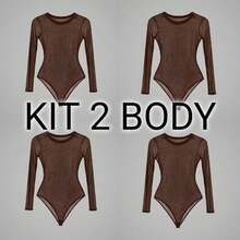 Basic Tulle Bodysuit With Long Sleeves - Fall/Winter 2025 Fashion - 4UN+BROWN - View 2