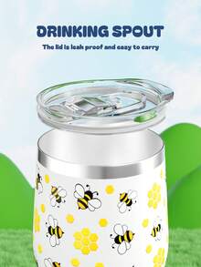 Meoky 12盎司保温杯，带盖，双层不锈钢真空隔热蛋形杯，适用于冷热饮，非常适合办公室、家庭和户外活动。 - 白色蜂巢蜜蜂 - 查看 3