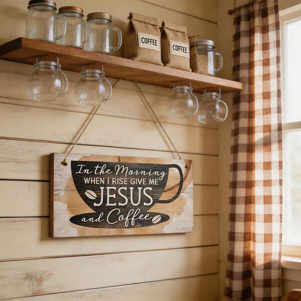 1pc Wooden Board, Good Morning Gift & Wooden Wall Hanging Sign, Suitable For Kitchen, Dining Room, Cafe, Home Wall Decor, 3.9 X 7.8 Inches
