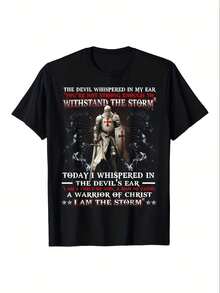 Camiseta de Caballero Templario Cristiano para Hombre - Diseño con Versículo Bíblico "Yo Soy la Tormenta" y Caballero Medieval con Cruz, Corte Holgado, Manga Corta Cómoda, Ropa Casual para I - Negro - Ver 1