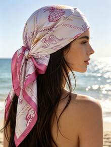 1pc Summer Beach Resort Boho Ocean Element Print Bandana - Multicolor - View 12