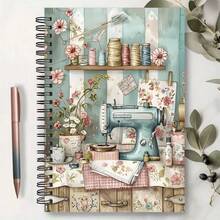 Cuco ma soprattutto colleziono tessuti - Taccuino a spirale con design vintage di macchina da cucire con motivi floreali e rocchetti di filo, carta da scrivere a righe, ideale per scuola, ufficio, diario, regalo per appassionati di cucito, forniture scolastiche - Multicolore - Visualizzare 20