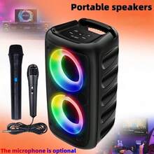 Bluetooth Speaker, Portable Wireless Karaoke Speaker, Wireless Speaker, Subwoofer, Wireless Bluetooth Sound System, FM Radio, With Ambient Lighting, Optional Microphone, Supports TF/USB, Suitable For Various Parties - View 2