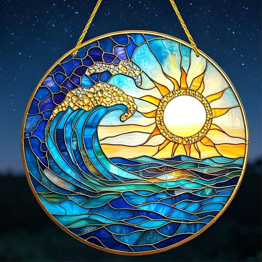 Dawn Print Acrylic Pendant Under Raging Waves, Multi-Functional Party Gift, Suitable For Birthday And Party, Used For Event Decoration And Gift, Party Gift Accessory, Durable Acrylic - Round - View 1