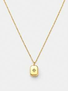 Ashenrae Stainless Steel Waterproof & Fade-Resistant Women's Octagram Gemstone Rectangular Block Necklace, Suitable For Daily Wear - Eight-pointed Star - View 1