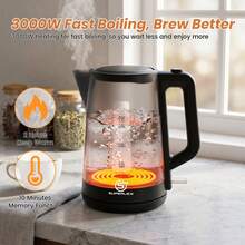 SUPERLEX 1.7L Electric Tea Kettle With Visual Water Level Display, 3000W Fast Boiling Water Kettle, Auto Shut-Off When Water Lacking & Dry Boiling Protection. PP Body With Anti-Scalding Design, Ideal For Coffee & Tea. - 英規插(220-240V) - 查看 11