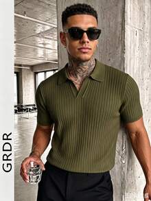 GRDR Men's Solid Color Short Sleeve Knit Sweater, Fashionable For Summer - Army Green - View 6