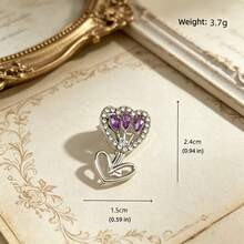1pc/2pcs Heart Tulip Crystal Brooch, Electroplated Rhinestone Hollow Lapel Pins, Elegant Flower Shape Badges For Women Suit Scarf Backpack Jewelry Gift - Multicolor - View 4