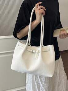 Premium Fashion Versatile Shoulder Commuter Bag For Women, Spring/Summer New Style, Large Capacity Tote Bag For Students, Woven Shopping Bag - White - View 6