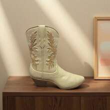 1pc Resin Vintage Western Cowboy Boot Vase, Beige High-End Rustic Farmhouse Style Decorative Floral Container, Home Desktop Resin Craft - 1PC - View 9