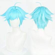 Men 12" Light Blue Short Anime Cosplay Wig Synthetic Fiber Realistic Male Wigs For Comic Con Halloween Costume Party Cosplay Use - Mint Blue - View 6