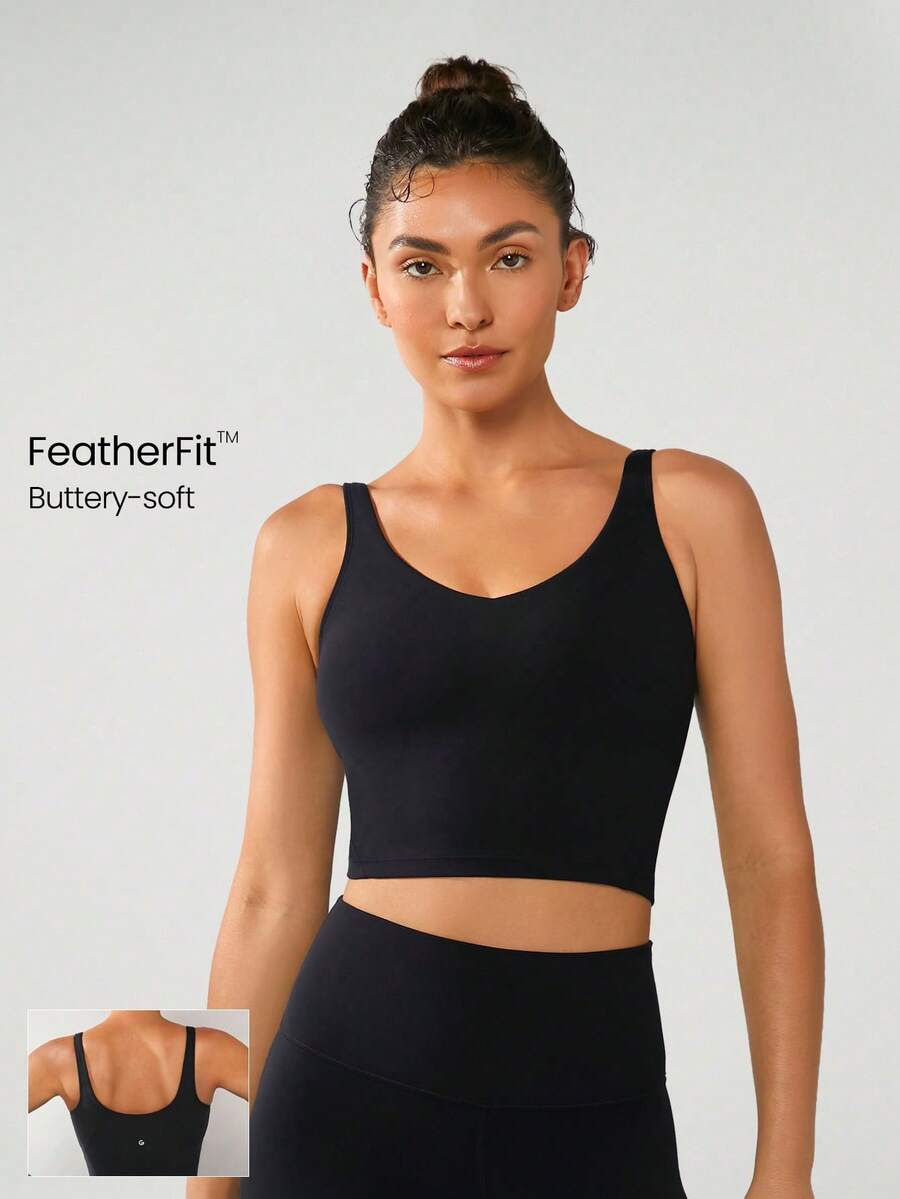 GLOWMODE FeatherFit™ Short Tank Top With U-Back, For Low-Impact Activities Like Yoga And Everyday Wear In Autumn And Winter - Black - View 1