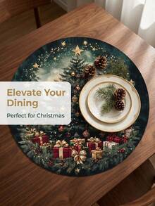 2 Pieces/4-Piece 6-Piece Vintage Christmas Tree Circular Placemat, Pink Bow Placemat, Farmhouse Christmas Table Decoration, Washable Kitchen Placemat, And Cute And Joyful Home Decor, Perfect For Creating A Warm Winter Christmas Dining Atmosphere. - Multicolor M09 - View 2