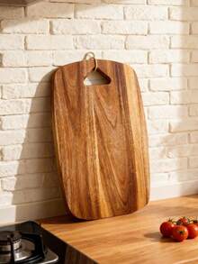 Tabla de cortar de madera con cuerda para colgar, bandeja de desayuno, tabla de preparación de cocina, plato de madera para exhibición de platos fríos en fiestas de Navidad y Halloween, un lado para cortar verduras, frutas y carne, el otro lado para bandeja de presentación de comida occidental, adecuada para tazas de café, tartas de huevo, queso, bayas y aperitivos de té de la tarde festivo - Marrón - Ver 9