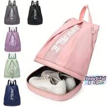 1pc Sports Training Bag, Swimming & Fitness Backpack, Large Capacity Portable Travel Shoulder Bag, Outdoor Beach Drawstring Backpack, Lightweight School Bag, With Independent Shoe Compartment And Side Mesh Pockets, Adjustable Shoulder Straps, Waterproof Fabric - Multicolor - View 1