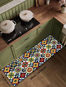 1pc American Style Colorful Vintage Tile Diatom Mud Kitchen Floor Mat, 3.5mm Rubber Non-Slip Bottom Oil-Resistant Wear-Resistant, Sponge Layer Water-Absorbent, Kitchen Bathroom Hallway Living Room Universal Foot Mat - View 18