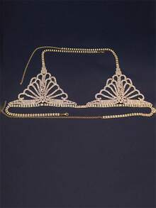 Sexy Crystal Body Chain & Thong Jewelry, Women's Fashion Sparkling Rhinestone Bikini Set Lingerie Body Accessory - Gold - View 2