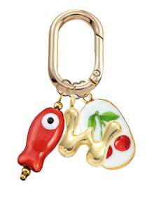 Spring Buckle Keychain, Letter Fish Cherry Keyring, Letter Bag Accessory, Metal Letter Pendant, 3D Puffy Gold Letter Bag Charm, Initial Bag Decoration, Letter Key Accessory, Fruit Theme Keychain, Beach Vacation Bag Charm, Daily Handbag Decoration, Gift Letter Keychain, Suitable For Women's Wallet, Bag, Car Accessory, Bag Charm, Campus Style Cute Gothic Y2K Style, Can Be Used As Mother's Day, Graduation Season, Teacher's Day Gift - Multicolor - View 27