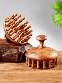 1pc Sandalwood Mushroom Head Massage Comb, 28 Teeth Nail Care Nourishing Hair Without Damaging Hair, Healthy Scalp Care Wooden Comb, Head Massage Wooden Comb, Hair Care Wooden Comb - Multicolor - View 4