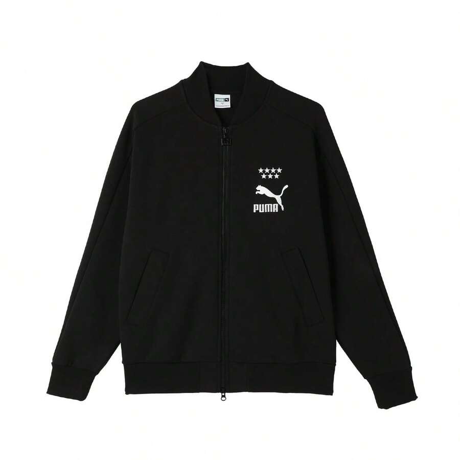 Puma 春秋時尚印花LOGO男士棒球領拉鍊長袖針織夾克運動外套 62809401 - 黑色 - 查看 1