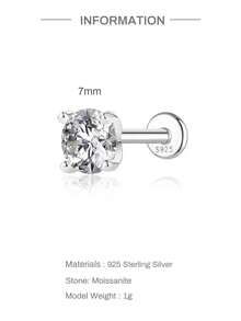 AnlaScheer 1pc 2mm-7mm 925 Sterling Silver Moissanite Flat Back Stud Earrings, 18K White Gold Plated 925 Silver Low Allergy D Color VVS1 Earrings, Unisex, Suitable For Daily Wear And Parties - Four Claws - View 19
