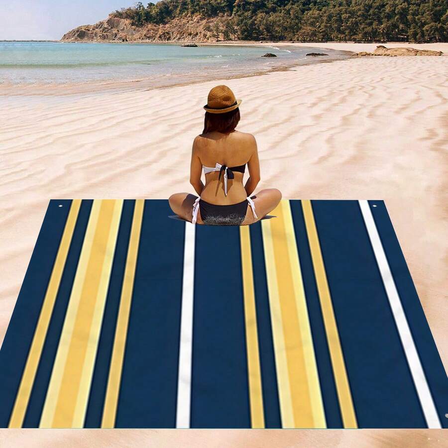 1pc Artistic Striped Pattern Beach Mat, Extra Large Beach Mat, Lightweight And Durable. Perfect For Travel, Camping And Picnic. Adult Extra Large Size. Perfect For Beach And Outdoor Adventure (Not A Beach Towel) - Multicolor - View 1