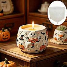 SUPWANPENG 1pc Resin Silicone Mold Halloween Cute Ghost Holding Flower Pumpkin Bat Relief Round Pot Shape DIY Handmade Casting Mold, Can Make Flower Pot, Pen Holder, Candle Holder, Key Storage Box, Compatible With Resin, Plaster, Clay, Cement, Concrete, Desktop Succulent Green Plant Decoration Ornament Mold, Perfect For Home Decor, Halloween, Valentine's Day, Christmas Gift Handmade Mold - No BW379 Mold - View 2