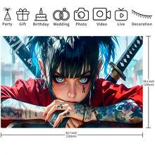 Cyberpunk Samurai Mädchen Hintergrund Stadtstraße Hintergrund Cooles orientalisches Tattoo Dame Porträt Wandbehang Wandteppich Teenager Mädchen Wohnheim Schlafzimmer Wandbanner Anime Stil Cosplay Fotografie Hintergrund Innenraum Heim Wanddekoration Stoff - Verschiedenfarbig - Übersicht 5