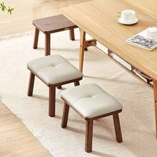 Solid Wood Padded Ottoman Foot Stool, 4 Grid Tufted PU Upholstered Low Stool, Multi-Purpose Entryway Shoe Changing Stool, Minimalist Indoor Seat Stool For Living Room Bedroom Dining Room Home Furniture - Walnut - View 6