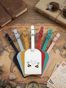 1pc Bee Pattern Luggage Tag, PU Material, Carnival Cruise Luggage Tag, Personalized Luggage Tag, Cute Luggage Tag, Luggage Identification Tag, Address Card Boarding Pass, Portable Label, Travel And Outing Essential Card Holder Luggage Tag, Flight University Luggage Tag, Backpack Anti-Loss Privacy Protection - Multicolor - View 4