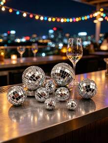 11pcs Mirror Disco Ball Set, Silver Disco Ball, Decorative Disco Ball, Birthday Party, Graduation Party, Bachelor Party, Decorative Ball, Bar Decor - 1 SET - View 1