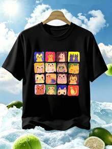 T-Shirt Da Uomo Con Stampa Grafica Di Gatti E Cani, Colore Nero. Tessuto Di Qualità, Vestibilità Ampia, Traspirante, Casual, Stampa Artistica. - Black - View 1