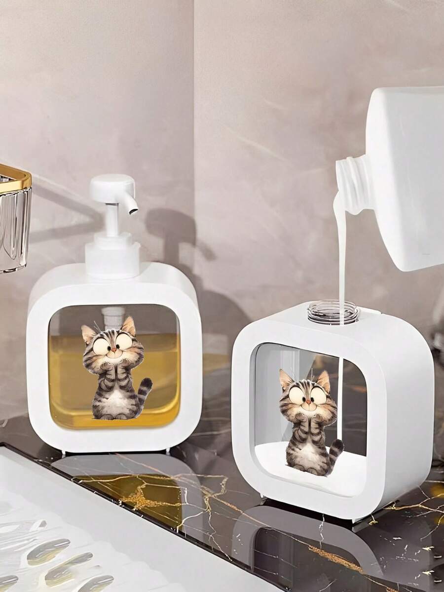 1pc Cute Cat Pattern Soap Dispenser Bottle, Reusable Pump Dispenser For Dish Soap, Hand Soap, Lotion, Compact Size Suitable For Kitchen And Bathroom, Perfect Housewarming Gift Or Spring Decor For Cat Lovers, Made Of Plastic, Fun Design, Convenient To Use
