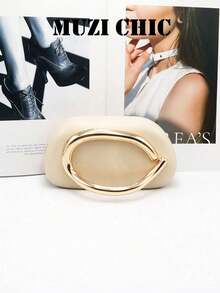 A Simple Beige Clutch, A Small Formal Evening Bag With Gold-Tone Hardware, Suitable For Women's Weddings, Parties, Banquets, Dates, Cocktail Parties And Formal Gatherings. - Beige - View 4