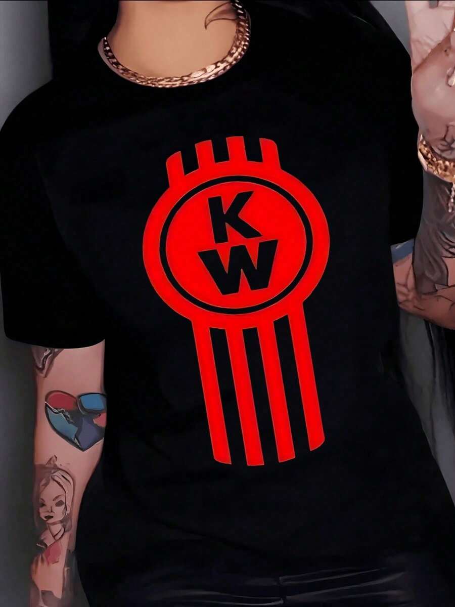 Red Symbol With The Letters KW Representing Strength, Energy, And Inner Power, Inspired By The Union Of Mind And Action. Women's T-Shirt, 100% Soft And Comfortable Cotton, For Stylish Everyday Wear. - Black - View 1