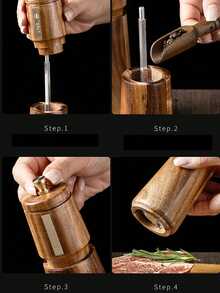 Bộ 1/2/3 Máy xay tiêu thủ công, Máy xay tiêu bằng gỗ dùng trong gia đình, Máy xay tiêu đen cho nhà hàng, Máy xay muối biển - màu nâu - Xem 7