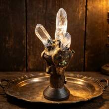 Handmade Transparent Quartz Crystal Cluster Decor, Vintage Tree Root Sculpture, Wiccan Altar Ornament, Bohemian Style Home Office Witchcraft Decoration, For - Multicolor - View 4