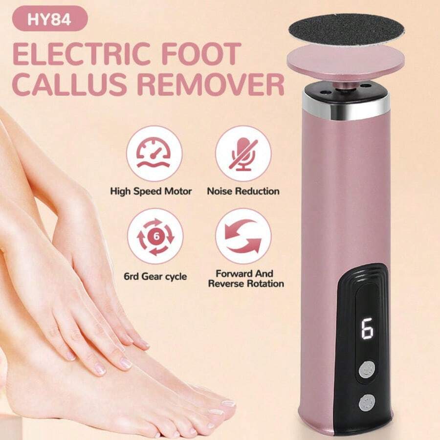 2-In-1 Electric Foot File And Nail Buffer, 6 Adjustable Speeds, USB Rechargeable 1200mAh, Foot Care Tool, Removes Dead Skin And Calluses, Improves Dry Rough Heels, Creates Smooth Foot Skin - Pink - View 1