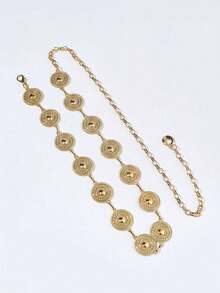 Women's Vintage Gold Belt, Engraved Disc Design, Elegant And Retro Style, Ideal For Dresses, Jeans And Skirts, Suitable For Daily Wear, Weddings, Parties, Dinners And Special Occasions - 金色 - 查看 1