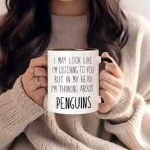 Taza de Cerámica Divertida y Original: Escucha, Piensa y Sueña con Pingüinos, Apta para Lavavajillas, Ideal como Regalo para Otros - Imagen 1 pieza - Ver 5