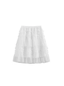 Layered Tulle Puff Cake Skirt Women Korean Style High Waist Slimming Versatile Petite A-Line Skirt Spring - White - View 6