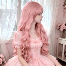 32 Inch Pink Big Wavy Curly Wig, Natural Voluminous, Heat-Resistant Synthetic Fiber, Suitable For All Women For Daily Wear, Halloween, Music Festival And Other Occasions - Pink - View 5