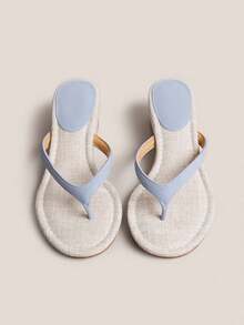 2026 Spring/Summer New Women's Square Toe Thong Kitten Heel Sandals - Blue - View 4