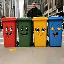 4pcs/Set Cartoon Face Stickers, Self-Adhesive, Suitable For Plastic Surfaces, Removable, Home Decor, Suitable For Trash Cans, Walls, Bathroom Decor, Refrigerator, Smooth Surface, Fun Theme Decoration, Cover Wall Imperfections. - AA03 - View 1
