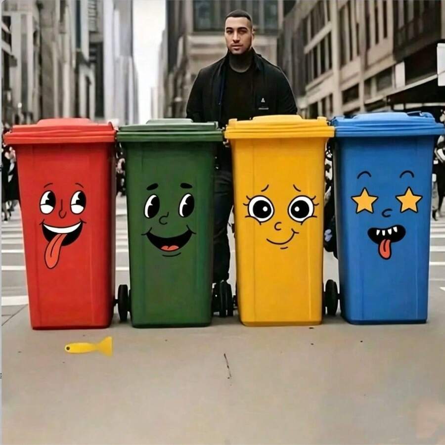 4pcs/Set Cartoon Face Stickers, Self-Adhesive, Suitable For Plastic Surfaces, Removable, Home Decor, Suitable For Trash Cans, Walls, Bathroom Decor, Refrigerator, Smooth Surface, Fun Theme Decoration, Cover Wall Imperfections. - AA03 - View 1