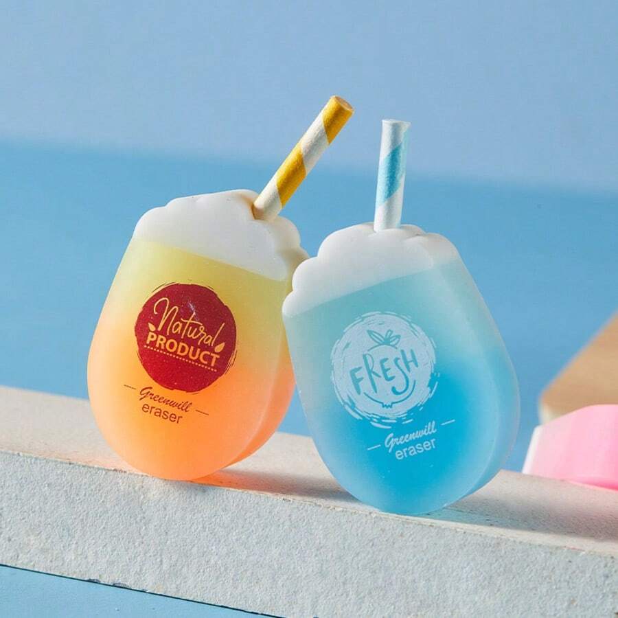 1pc Beverage-Shaped Eraser, Gradient Milk Tea Cup Eraser, Macaron Rainbow Color-Block Stationery, Highly Attractive Desktop Writing Accessory, Creative Cultural Gift - Multiple Colors and Random Styles - View 1