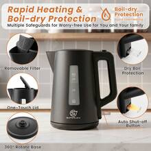 SUPERLEX 1.7L Electric Tea Kettle With Visual Water Level Display, 3000W Fast Boiling Water Kettle, Auto Shut-Off When Water Lacking & Dry Boiling Protection. PP Body With Anti-Scalding Design, Ideal For Coffee & Tea. - 英規插(220-240V) - 查看 8