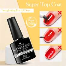 MSRUIOO 1 pieza 8ml Esmalte de uñas gel Super Top Coat, súper brillante, de larga duración por 45 días, función de base gel y top coat mate, esmalte de uñas gel removable para manicura y arte de uñas para casa y salón - Ver 3