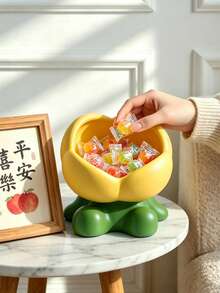 1pc Cute Tulip Shaped Candy Storage Bowl, Petal Storage Bowl, Large Capacity Desktop Fruit/Jewelry Tray, Suitable For Living Room And Home Decor - Yellow - View 4