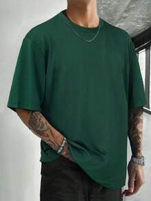 HUEFORM Men's Casual Solid Color Crew Neck Short Sleeve T-Shirt With Loose Fit - 綠色 - 查看 1
